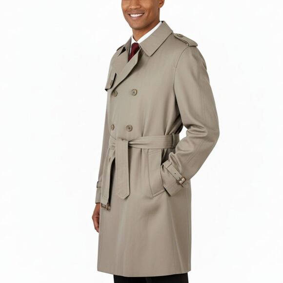 VTG Oleg Cassini Beige Tan Weather Ready Trench Coat 42R w/ Removable Fur Liner - Picture 2 of 14